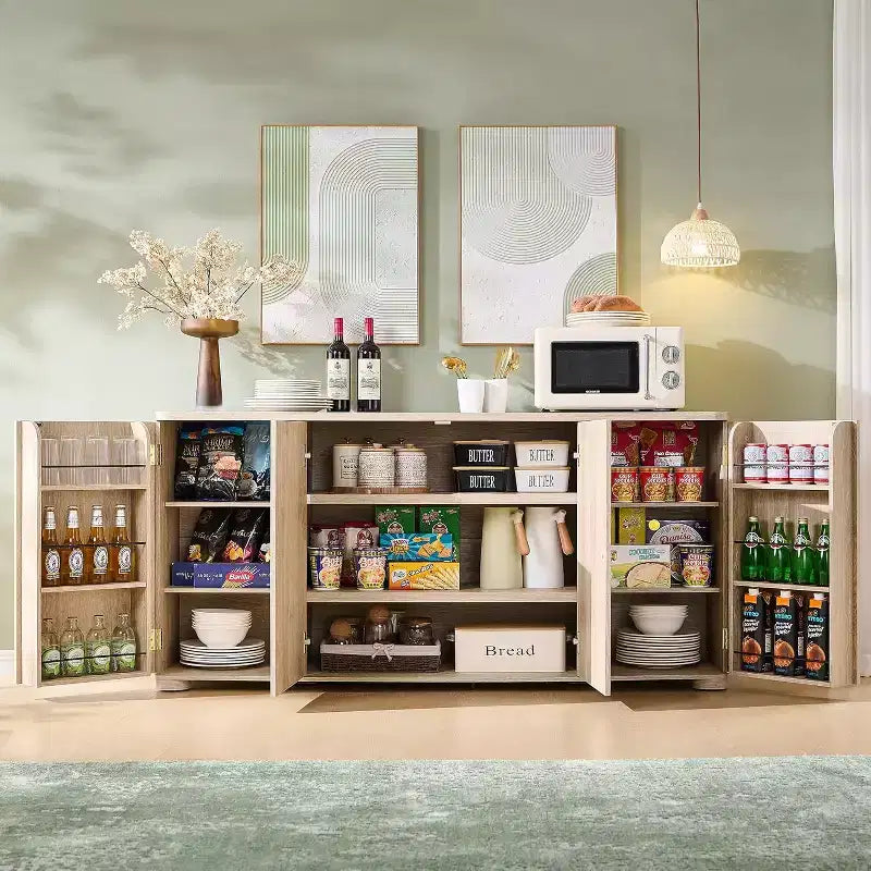 Küchenbuffet Anrichte mit 4 Türen und Regalen, modernes großes Sideboard Buffet Aufbewahrungsschrank, 66 Kaffeebar-Aufbewahrungsschrank