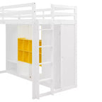 Hochbett für Kinder mit Kleiderschrank und Regalen, Holz-Hochbettgestell mit Aufbewahrungsschrank für Kinder und Jugendliche
