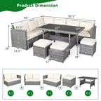 Costway 7-teiliges Terrassen-Essgruppe Rattan-Sofa Couch Ottomane – Details ansehen