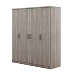 Holz-Kleiderschrank mit 4 Türen, Kleiderstange, 1 Schublade und Ablagefächern