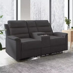 Beige/Graues 2-Sitzer Sofa mit Relaxfunktion aus Tech-Stoff, verstellbare Rückenlehne & Fußstütze