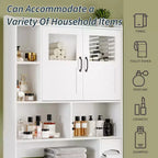 Badezimmerschrank über der Toilette – 171 cm hoher Badezimmer-Organizer im Landhausstil mit verstellbarem Regal und Glastür für Bad und Waschküche