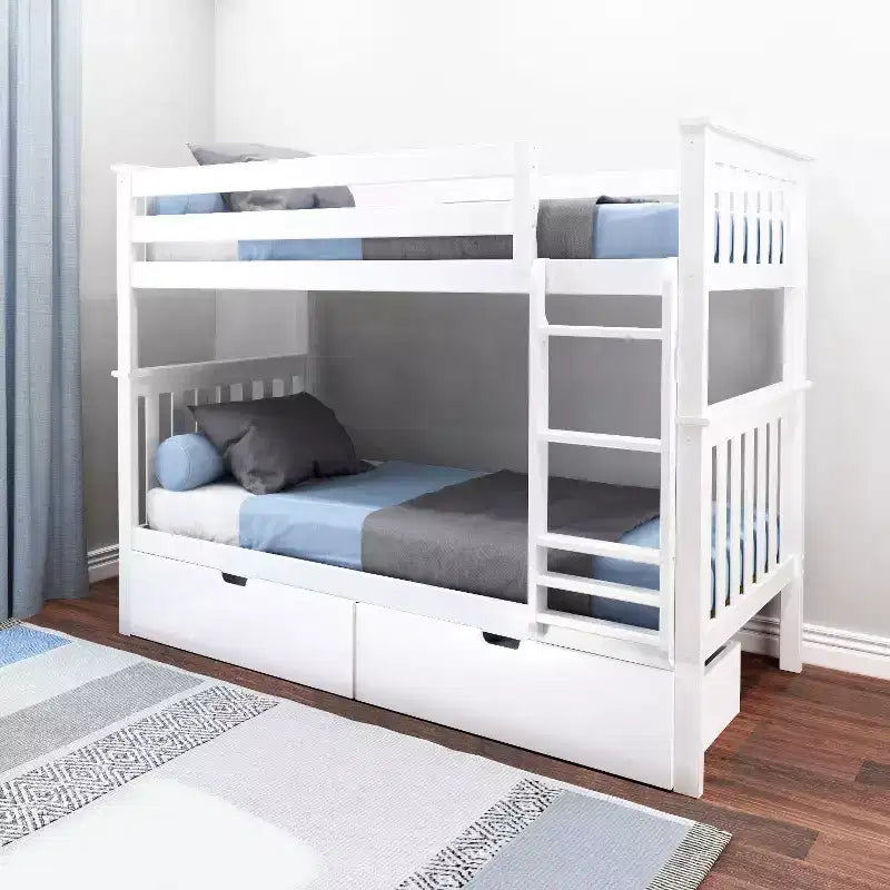 Massivholz-Etagenbett für Kinder (Twin über Twin) mit Schubladen unter dem Bett