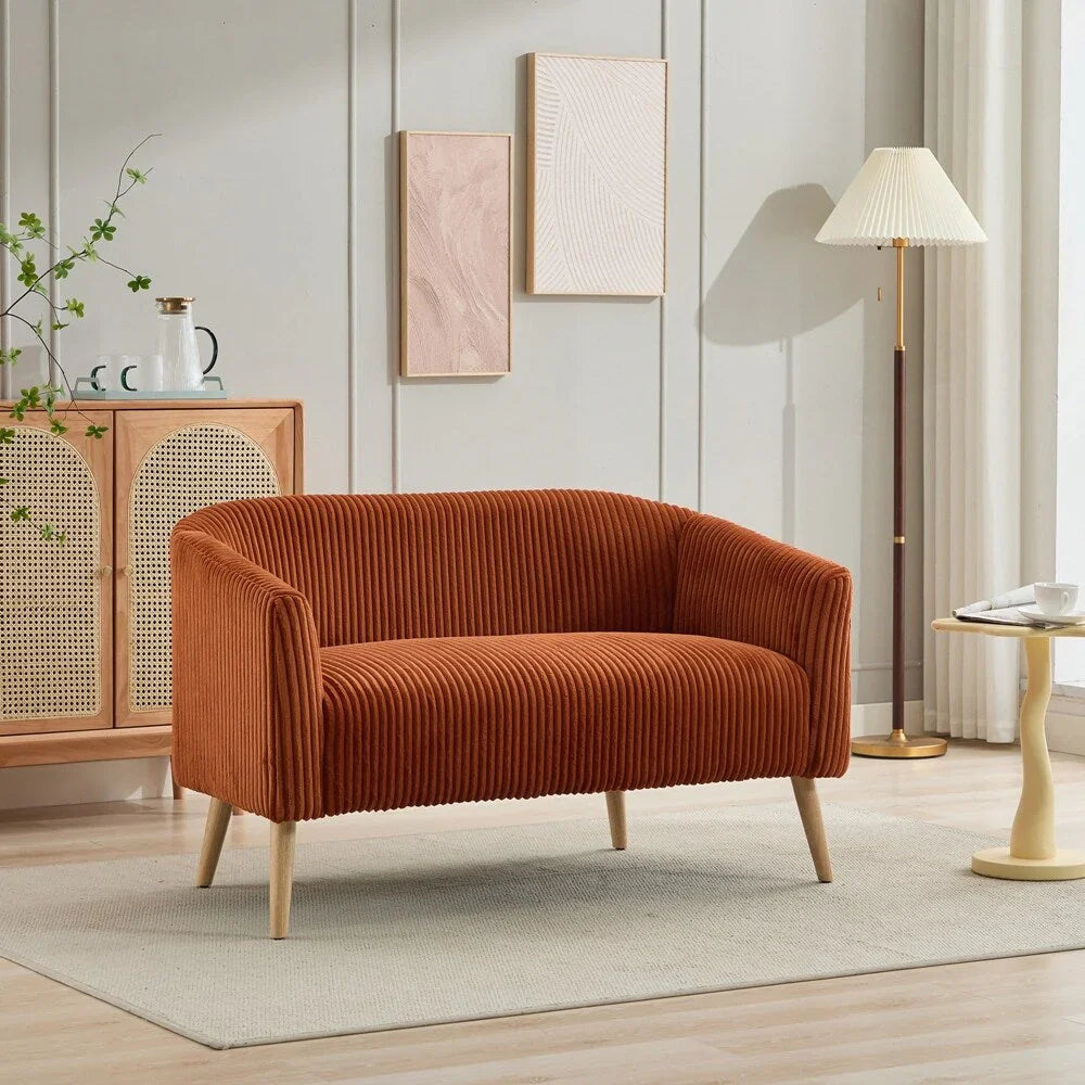 Zweisitzer-Sofa, bezogen mit Cordstoff, mit Walnussholzbeinen