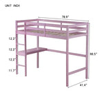 Okak Minimalism Hochbett mit Leiter, Hochbett aus Kautschukholz mit Sicherheitsgeländer und integriertem Schreibtisch, Bettrahmen für Kinder, Jugendliche