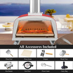 Multi-Brennstoff Outdoor Pizzaofen Steinbackofen mit Gasbrenner & Holzfach - 30 cm