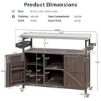 Outdoor-Kücheninsel, rollbarer Barwagen und Aufbewahrungsschrank, Massivholz-Grilltisch mit Edelstahlplatte, Gewürzregal, Handtuchhalter