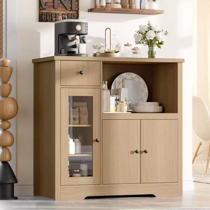 Küchenmikrowellenschränke mit Stauraum, mit 3 Türen, 1 Schublade und verstellbaren Einlegeböden, Vorratsschrank
