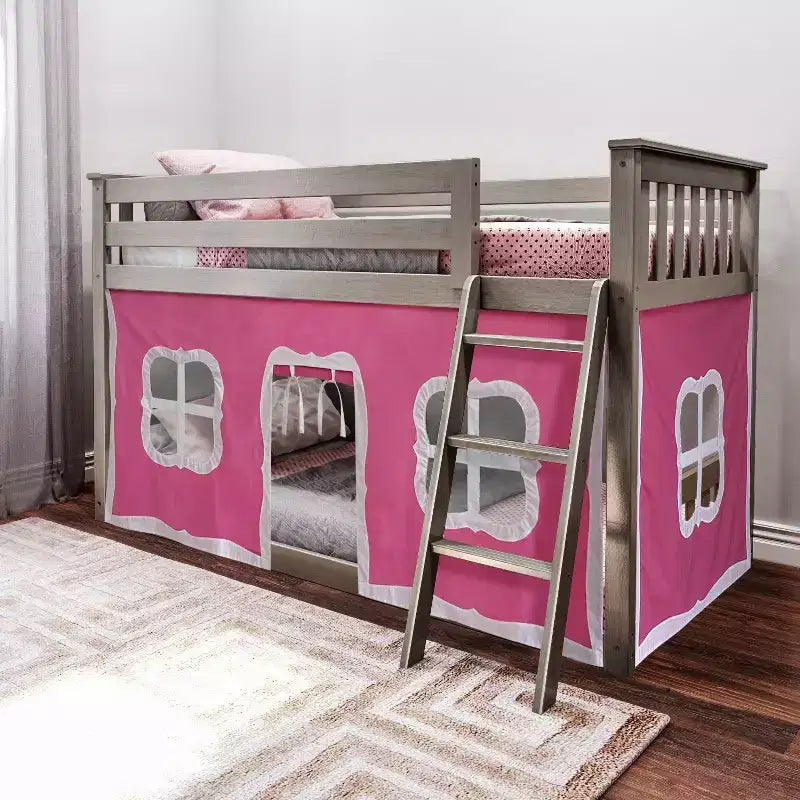 Max & Lily Twin-über-Twin Niedriges Etagenbett mit Vorhängen