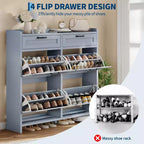 Schuhschrank mit 4 Klappfächern und 2 oberen Schubladen, Schuh-Organizer-Schrank aus Holz mit verstellbarem Regal, freistehende Schuhaufbewahrungsschränke