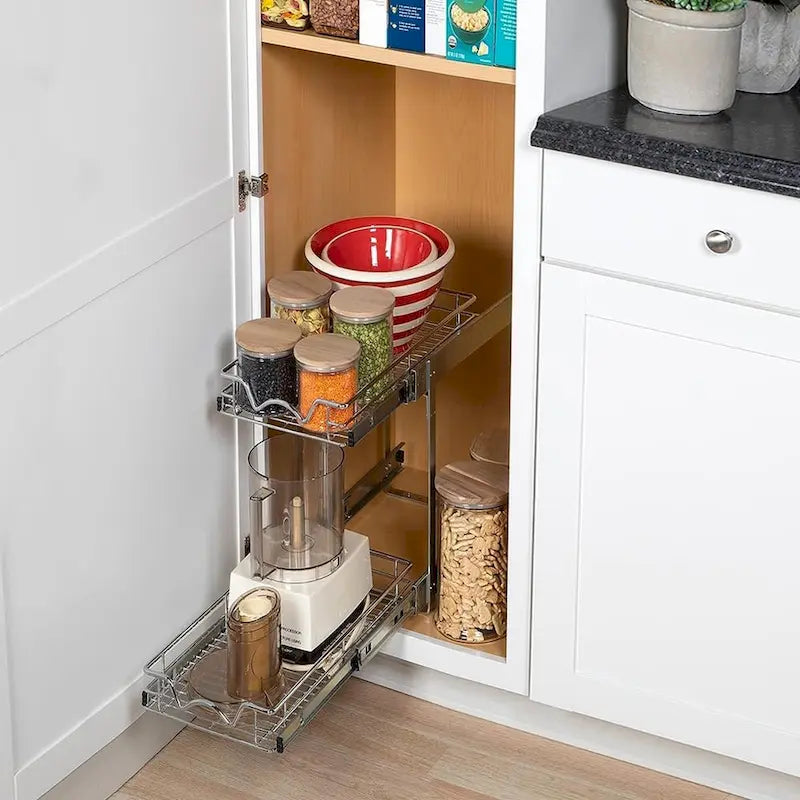 Auszugschrank-Organizer, 2 Etagen, strapazierfähiges Metall mit lebenslanger eingeschränkter Garantie – Rostfreies Chrom-Finish
