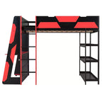 Luxystar Gaming-Hochbett mit Schreibtisch, Ablageregalen und Beleuchtung