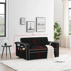 Samt-Schlafsofa zum Umbauen, 140 cm, 2-Sitzer, mit Ausziehbett, verstellbarer Rückenlehne, Seitentaschen und Handyhalterung
