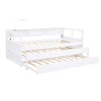 Whisen Twin XL Tagesbett aus Holz mit 2 Ausziehbetten, 3 Staufächern, 1 kostenloser Leuchte und USB-Ladefunktion