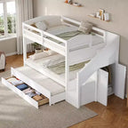 Whisen Twin XL Etagenbett mit Ausziehbett, Etagenbett mit Stauraum, Etagenbett aus Massivholz, Treppe mit Stauraum, Kleiderschrank, 3 Schubladen, für Kinder