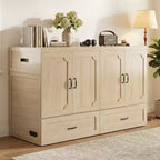 Mjkone Queen Size Wandelbares Murphy-Schrankbett mit USB-Ladefunktion, Schubladen, keine Matratze enthalten