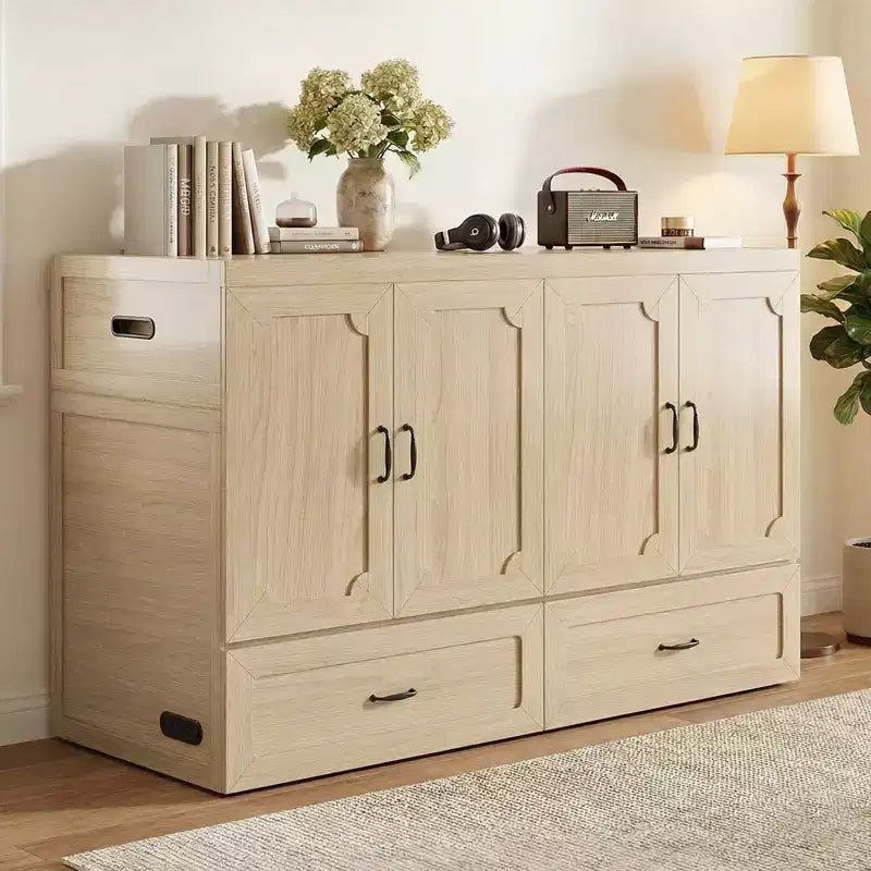 Mjkone Queen Size Wandelbares Murphy-Schrankbett mit USB-Ladefunktion, Schubladen, keine Matratze enthalten