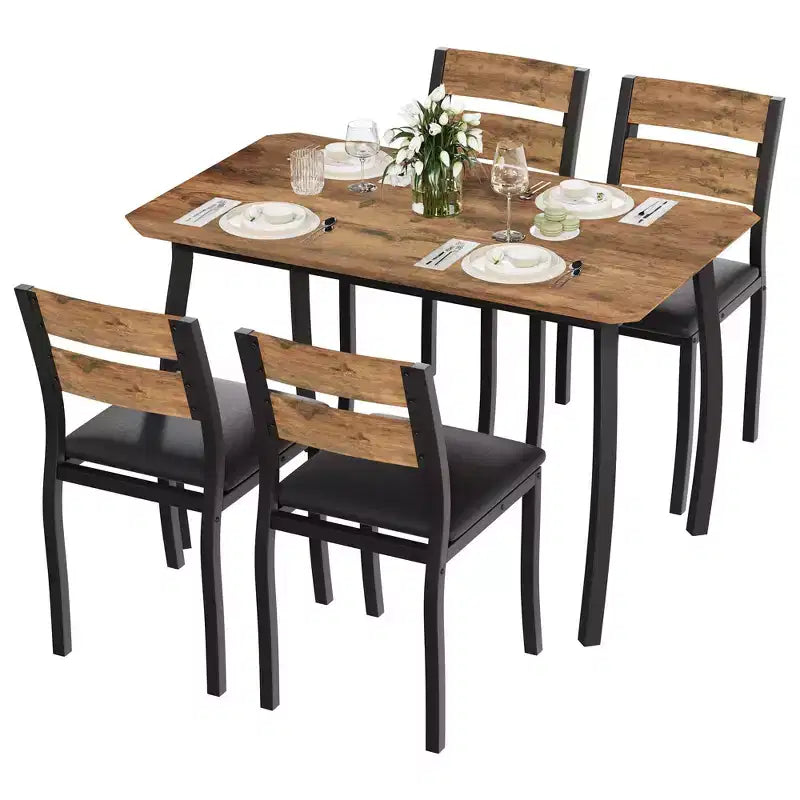 5-teiliges Küchenstuhl- und Tischset mit Metallrahmen und abgeschrägtem Design