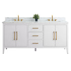 Vanity Art 72 Zoll Badezimmer-Waschtischunterschrank mit Doppelwaschbecken und Kunstmarmorplatte