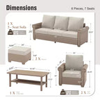 Captiva Designs 6-teiliges Luxus-Rattan-Sofa-Set für den Außenbereich mit geschwungenen Armlehnen und Kissen