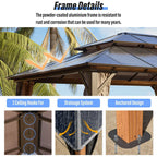 EROMMY Hardtop-Pavillon, Outdoor-Pergola mit Doppeldach & Netzen & Vorhängen, Hochleistungs-Canopy für Terrasse, Garten, Poolparty