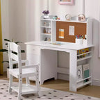 Kinderschreibtisch, Schreibtisch- und Stuhlset für Jungen und Mädchen, Holzkinder-Schreibtisch mit Bücherregal, Pinnwand, Schrank und Schublade für Kinder von 3-8 Jahren