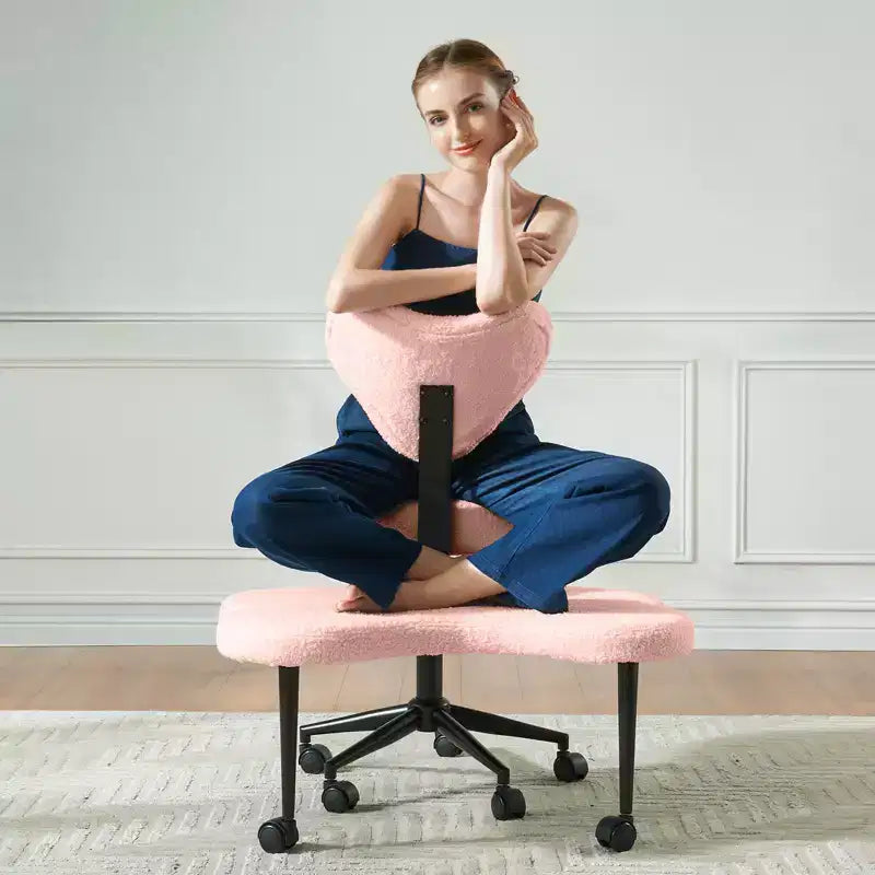 Pinmoco Ergonomischer Kreuz-Bürostuhl, höhenverstellbarer Meditationsstuhl, 360° drehbar, Lendenwirbelstütze, Arbeits- und Bürostuhl, ADHS-Stuhl