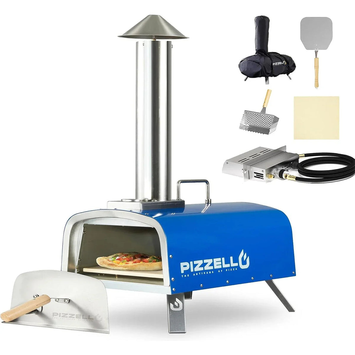 Multi-Brennstoff Outdoor Pizzaofen Steinbackofen mit Gasbrenner & Holzfach - 30 cm