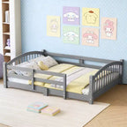 Luxystar Montessori-Bett in voller Größe mit niedriger Profilhöhe, Sicherheitsgittern und Kopfteil