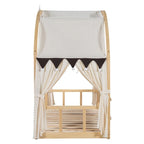 Massivholz-Spielhaus-Plattformbett, Montessori-Bettrahmen mit gewölbtem Dach und Ausziehbett für Mädchen und Jungen