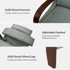 Alex Mid-Century Modern Zigarren-Sessel aus echtem Leder mit manueller Relaxfunktion und geschwungenen Holzarmlehnen