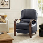 Alex Mid-Century Modern Zigarren-Sessel aus echtem Leder mit manueller Relaxfunktion und geschwungenen Holzarmlehnen