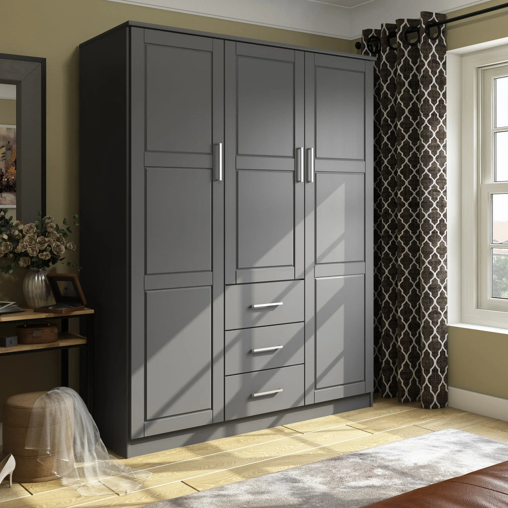 Palace Imports 100% Massivholz Cosmo Kleiderschrank mit 3 Türen mit Massivholz- oder Spiegeltüren