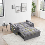 Samt-Schlafsofa zum Umbauen, 140 cm, 2-Sitzer, mit Ausziehbett, verstellbarer Rückenlehne, Seitentaschen und Handyhalterung