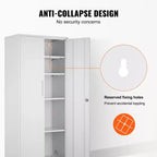VEVOR Metall-Aufbewahrungsschrank, abschließbarer Stahlschrank mit 2 Magnettüren und 4 verstellbaren Einlegeböden, 180 cm hoher Metallschrank, 90 kg Tragkraft, Weiß