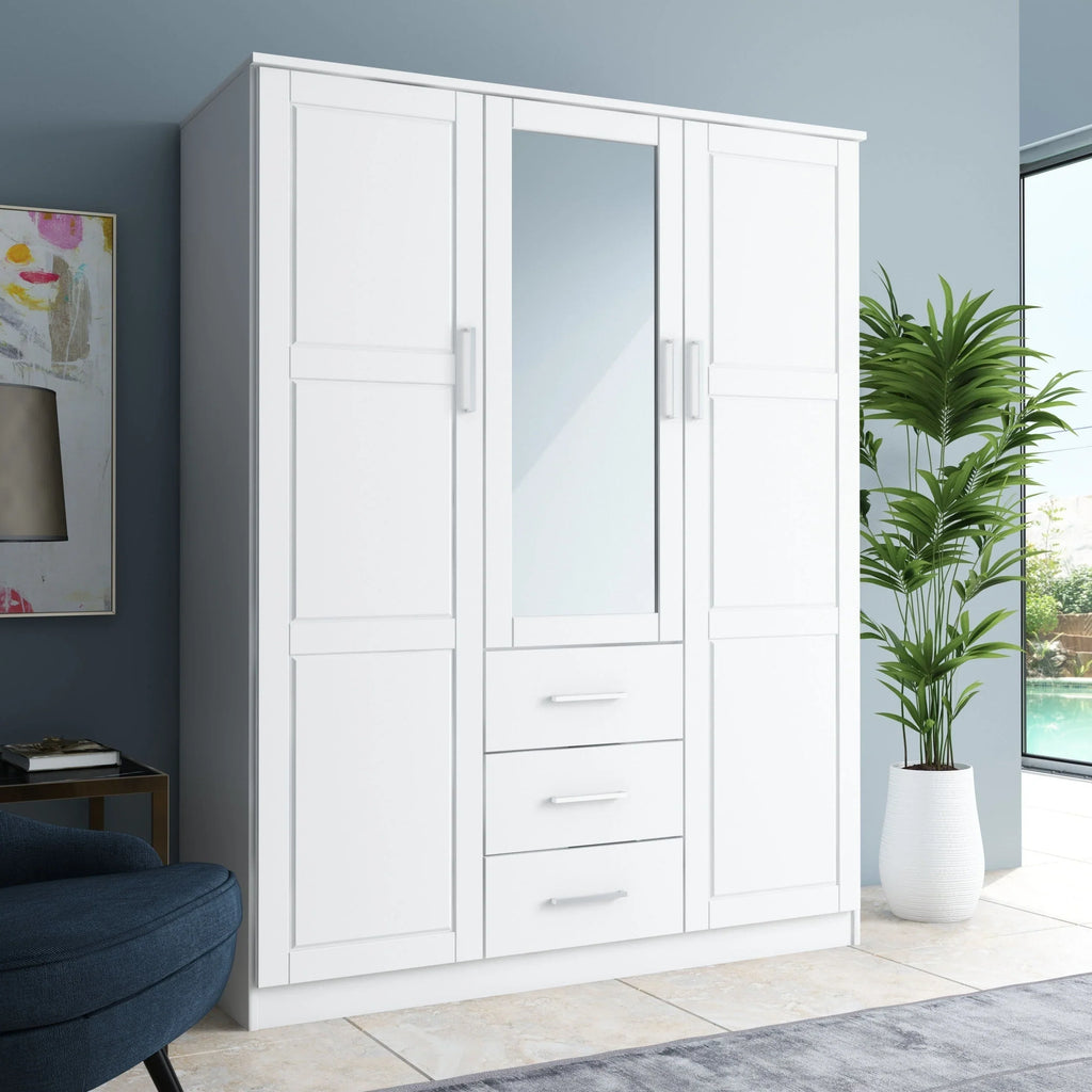 Palace Imports 100% Massivholz Cosmo Kleiderschrank mit 3 Türen mit Massivholz- oder Spiegeltüren