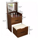 Okak 3-in-1 Schminktisch mit Klappspiegel, kompakter Waschtisch mit sichtbarer Glasplatte und gepolstertem Hocker, Schminktisch für das Schlafzimmer
