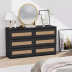 Rattan-Kommode für Schlafzimmer mit 6 Schubladen, 47" moderne Farmhouse breite Kommode, Holz-Aufbewahrungsschrank-Organizer für Kleiderschrank, Wohnzimmer, Flur
