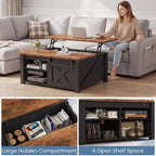 JIONJOY 31.5 Couchtisch mit anhebbarer Platte und großem verstecktem Stauraum, verstellbaren Regalböden, quadratischer Beistelltisch im Landhausstil für Wohnzimmer, kleine Räume