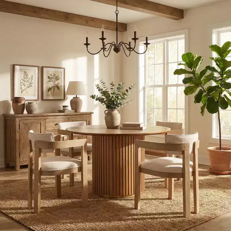 Christopher Knight Home Shankar Modernes 5-teiliges rundes Esszimmer-Set mit gepolsterten Stühlen aus Kautschukholz