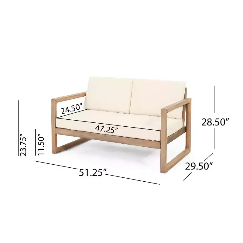 Akazienholz-Gartenmöbel-Set, Outdoor-Sitzgruppe mit Couchtisch und weichen Kissen für Garten, Veranda und Balkon, Beige - Merax