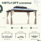 EROMMY Hardtop-Pavillon, Outdoor-Pergola mit Doppeldach & Netzen & Vorhängen, Hochleistungs-Canopy für Terrasse, Garten, Poolparty