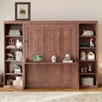 Wandklappbett für Doppel-/Queensize-Betten, platzsparendes Wandbett mit Schreibtisch und Bücherregal, Dunkelbraun – ModernLuxe