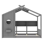 Twin/Full Size Hausbett Plattform-Bettrahmen Kleinkind-Bodenbett Kinder Montessori Bett Spielhausbett mit Ablagefach – ModernLuxe