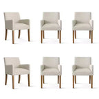 Set aus 6 gepolsterten Esszimmerstühlen mit Armlehnen, moderne Leinen-Sessel mit Holzbeinen, Akzentstühle für Esszimmer, Wohnzimmer - Panipeachy
