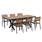 7-teiliges ausziehbares Outdoor-Essgruppe mit Ausziehtisch und 6 Armlehnstühlen