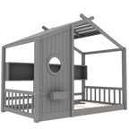 Twin/Full Size Hausbett Plattform-Bettrahmen Kleinkind-Bodenbett Kinder Montessori Bett Spielhausbett mit Ablagefach – ModernLuxe
