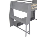 Whisen Wood Gaming-Hochbett (Twin Size) mit Schreibtisch, mehreren Ablagefächern, LED-Beleuchtung und einer Kleiderstange