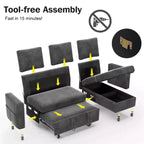 2-in-1 Schlafsofa zum Ausziehen mit Stauraum-Recamiere, Chenille-Ecksofa mit USB-Anschlüssen für das Wohnzimmer
