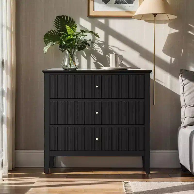 Heynemo Kommode mit 3 Schubladen, lackiert, 76 cm hoher Holz-Nachttisch mit Stauraum, breite moderne Kommode mit Kugelauszug